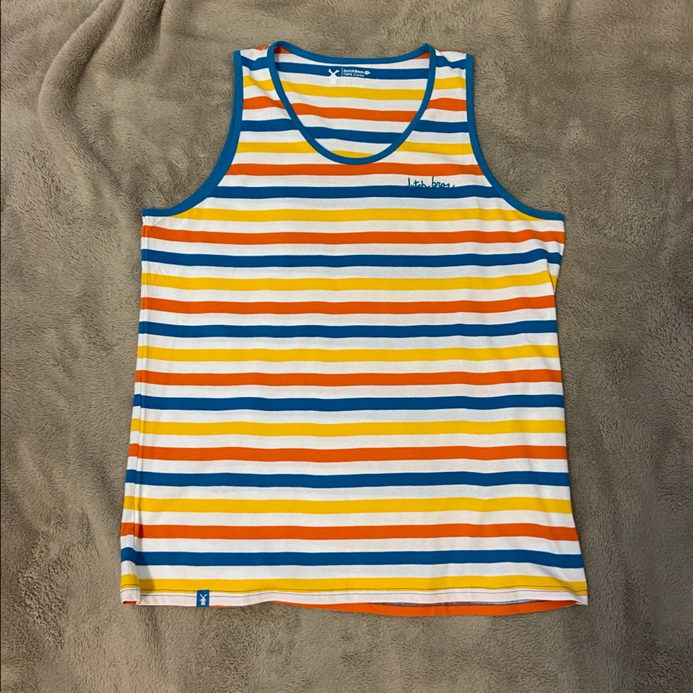 Never worn, mens Large Dutch Bros striped tank top!